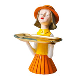 Maxbell Girl Resin Statue Box Figurine Sculptures Dish Desktop Storage Serving Tray Orange
