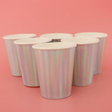 Maxbell 6 Iridescent Rainbow Silver Shiny Paper Cups Kids Birthday Tableware