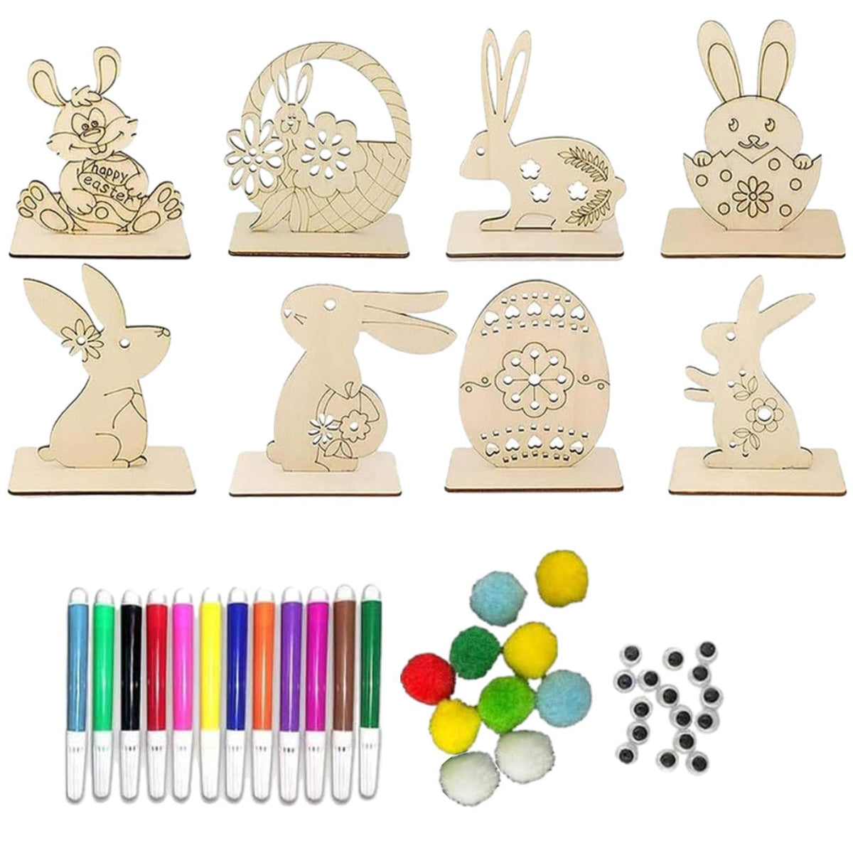Maxbell Unfinished Easter Bunny Egg Wood Slices Art DIY for Painting Crafting Spring