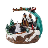 Maxbell Christmas Winter Snow Scene Village House Resin Music Fountain for New Year