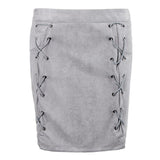 Max High Waist Lace Up Suede Slim Mini Skirt Short Bodycon A Line Gray S
