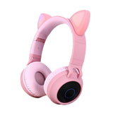 Max Maxb Bluetooth Stereo Cat Ear Headphones LED Light Flashing Glowing Headset Pink