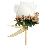Max Stimulation Rose Flower Brooch Pin Wedding Corsage Pin White and Gold