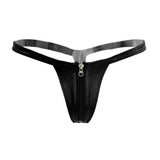 Maxbell Sexy Women Leather Zipper Open Front Thong Underwear G String T Back Black