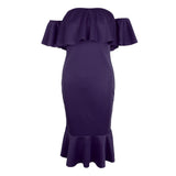 Maxbell Sexy Off the Shoulder Ruffle Bodycon Dress Mermaid Midi Dress XL Purple