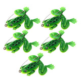 Max 5pcs Frog Fishing Lures Soft Topwater Frog Crankbait with Hook Green