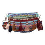 Maxbell Bohemian Fanny Pack Bag Fashionable with Tassels Chest Bag for Running Blue