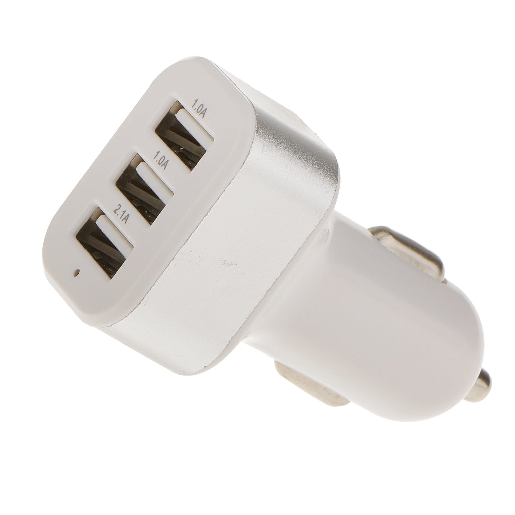 Maxbell Universal LED Mini 3-port USB Car Charger AC Adapter for Mobile phone 5V 2.1A /1.0A Silver