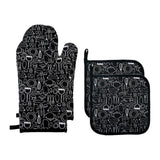 Maxbell Oven Gloves Oven Gloves with Pot Holders Set Baking Living Accessory Black