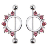 Maxbell 1 Pair Circle Loop with Rhinestone Dangle Barbell Nipple Mamilo Ring Pink