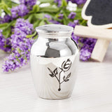 Maxbell Stainless Steel Urn Jar Funeral Cremation Container Rose Flower Pattern