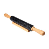 Maxbell Marble Rolling Pin with Wooden Handles and Cradle Save Effort for Bread Black