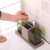 Max Toothpaste Toothbrush Holder Stand with Two Cup Bathroom Storage Rack  Green