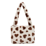 Maxbell Fashion Hobo Plush Bag Tote Pouch Purse Heart Shoulder Bag for Vacation Brown