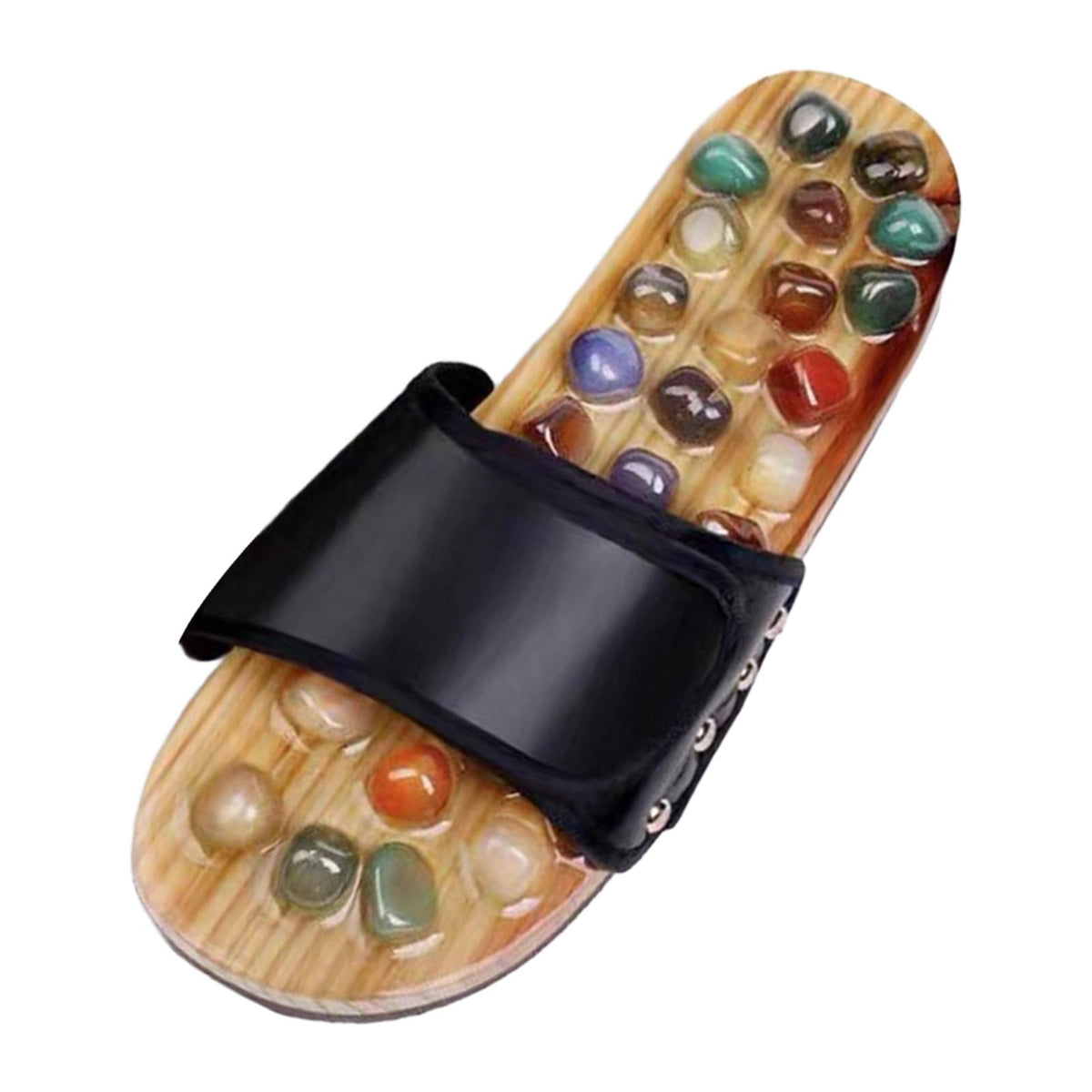 Maxbell Acupressure Massage Slippers for Adults Elderly Comfortable Black Adjustable 35 to 36