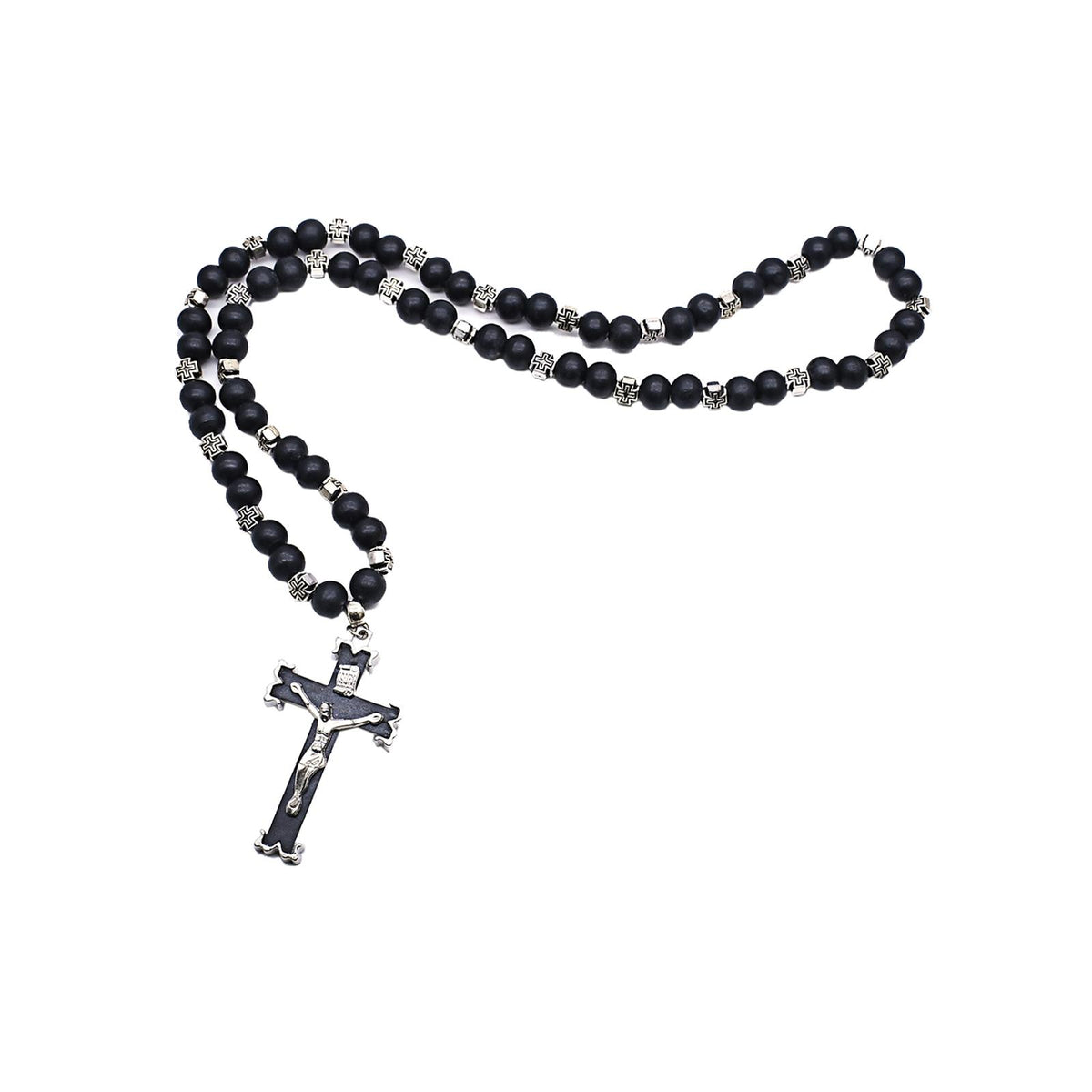 Maxbell Rosary Cross Pendant for Men Women Rosary Prayer Beads Rosary Cross Necklace black