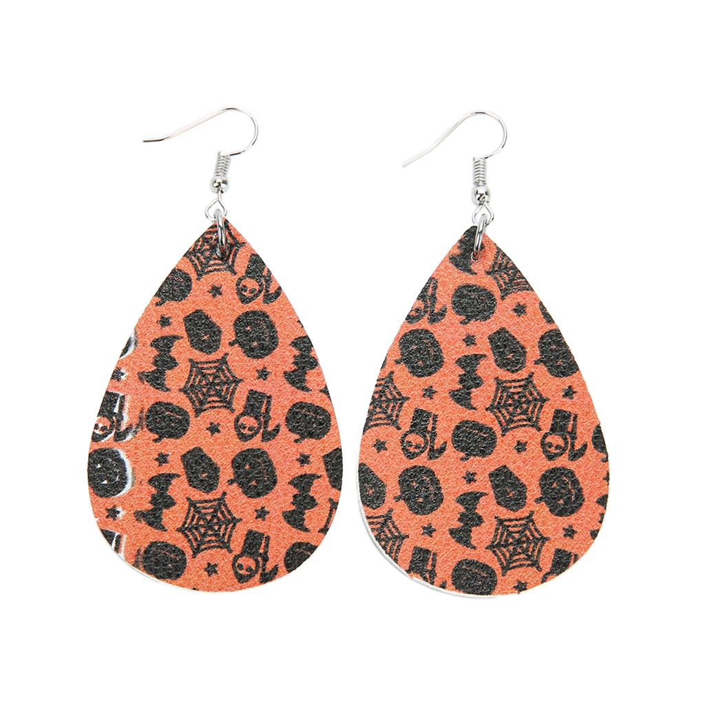 Max Halloween PU Leather Water Drop Teardrop Dangle Drop Earrings Jewelry H
