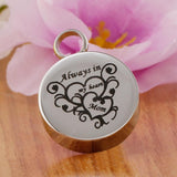 Maxbell Stainless Steel Round Memorial Keepsake Always in My Heart Pendant Mom