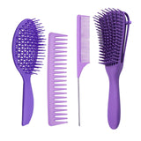 Maxbell 4x Salon Hair Styling Plastic Barbers Brush Combs Set for Long Hair Purple