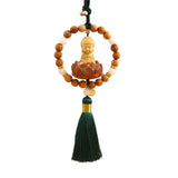 Maxbell Buddha Statue Car Rearview Mirror Pendant Wood Tassel Car Hanging Decoration Green