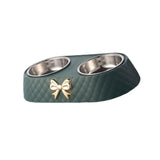 Maxbell Dog Cat Double Bowls Removable Convenient Food Water Feeder Anti Skid Base Dark Green