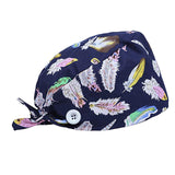 WOMEN SCRUB HAT SWEATBAND CAP BOUFFANT CAPS WITH BUTTONS Feather