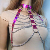 Maxbell Women PU Leather Adjustable Body Chest Harness Belt Choker Necklace Purple