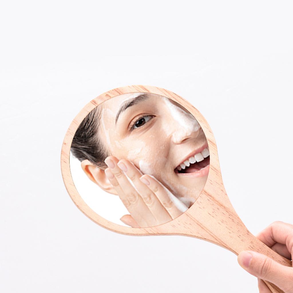 Max Portable Wooden Hand Vanity Mirror with Handle for Home Travel Wood