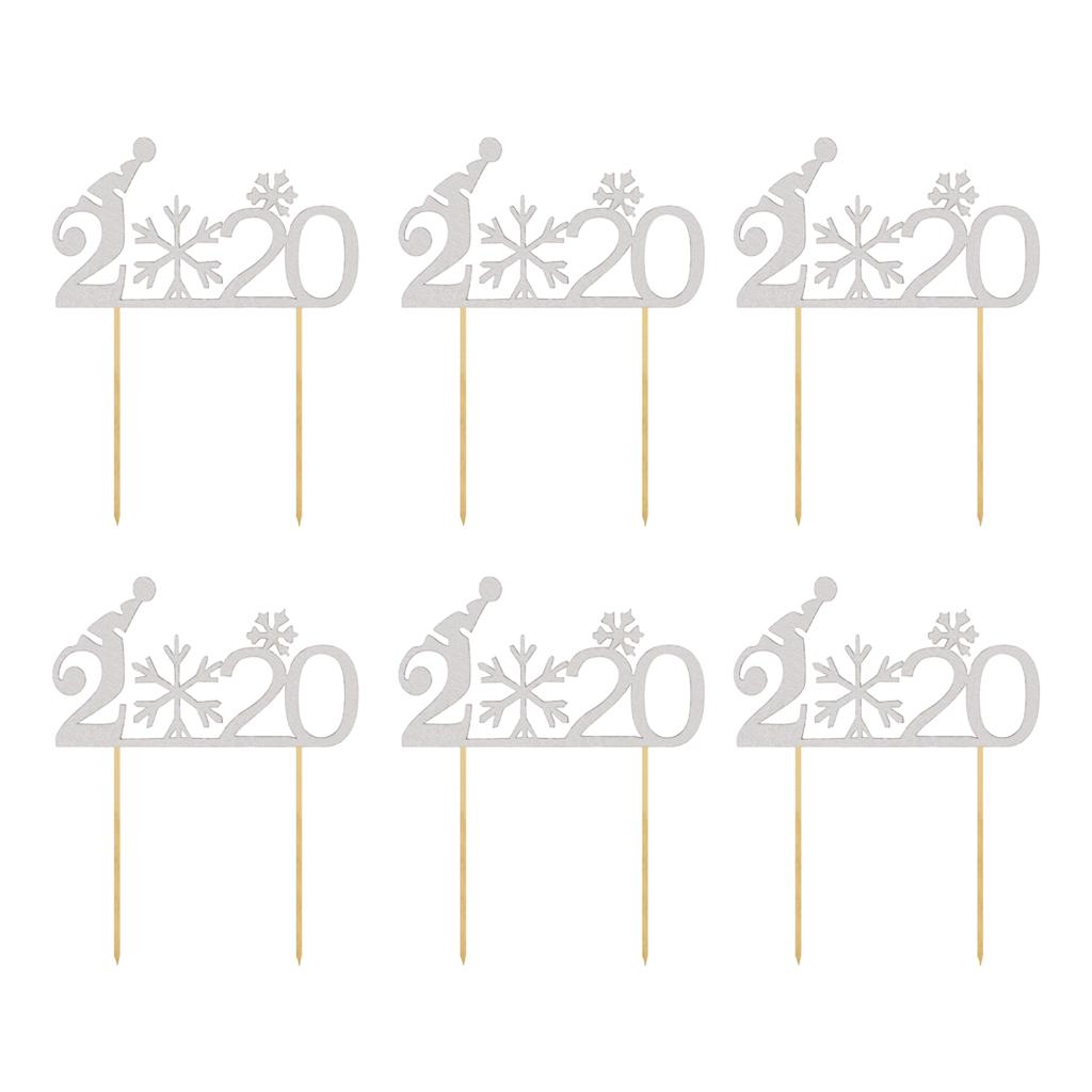 Max 6pcs 2020 Snowflake Cake Toppers Cupcake Picks Christmas Party Decor Silver