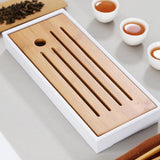 Max Kung Fu GongFu Tea Table Serving Tray Drainage Type White S 1