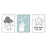 Maxbell 3 Panel Cute Clouds Star Rabbit Canvas Painting Wall Art for Home Decor