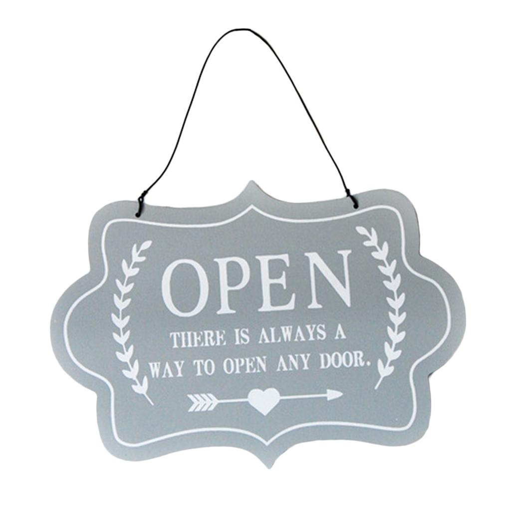 Max Wooden Open and Close Signs Double Sided Door Hanging Plaque Gray