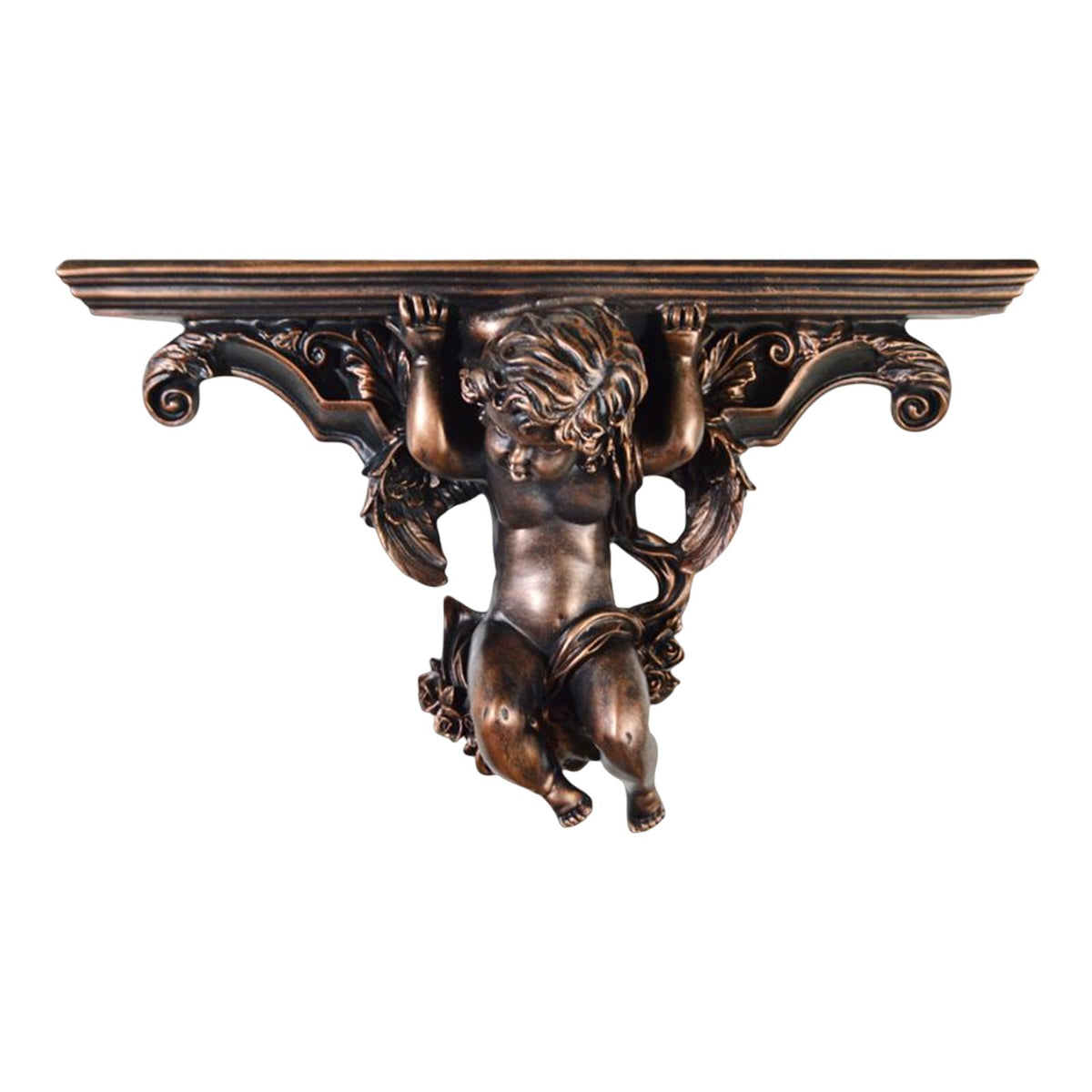 Maxbell Wall Mounted Shelf Ornate Shelves Resin Angel Statue Shelf for Wall Decor Brown