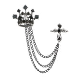 Maxbell Men's Crown Brooch Hanging Chains Lapel Pin for Dress Boyfriend Father Gift Black