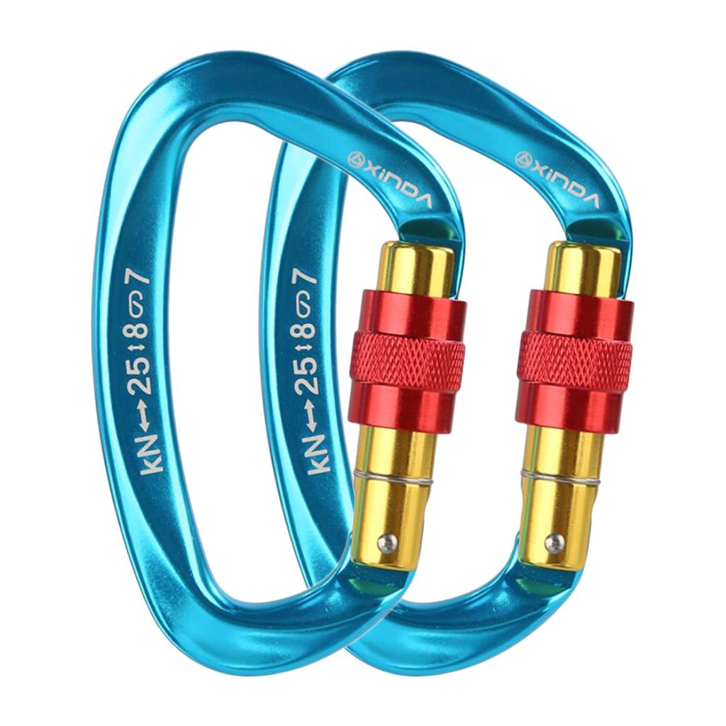 Max 2Pieces 25KN Aluminum Carabiner D-Ring Keychain Durable Hooks Clip Hiking
