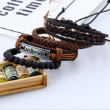 Max 4 Pieces/Set Leather Bracelet Braided Wristband Mens Beads Punk Jewelry