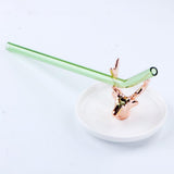Max 1pcs Creative Curved Glass Drinking Straw Bent With Brush Lime Green