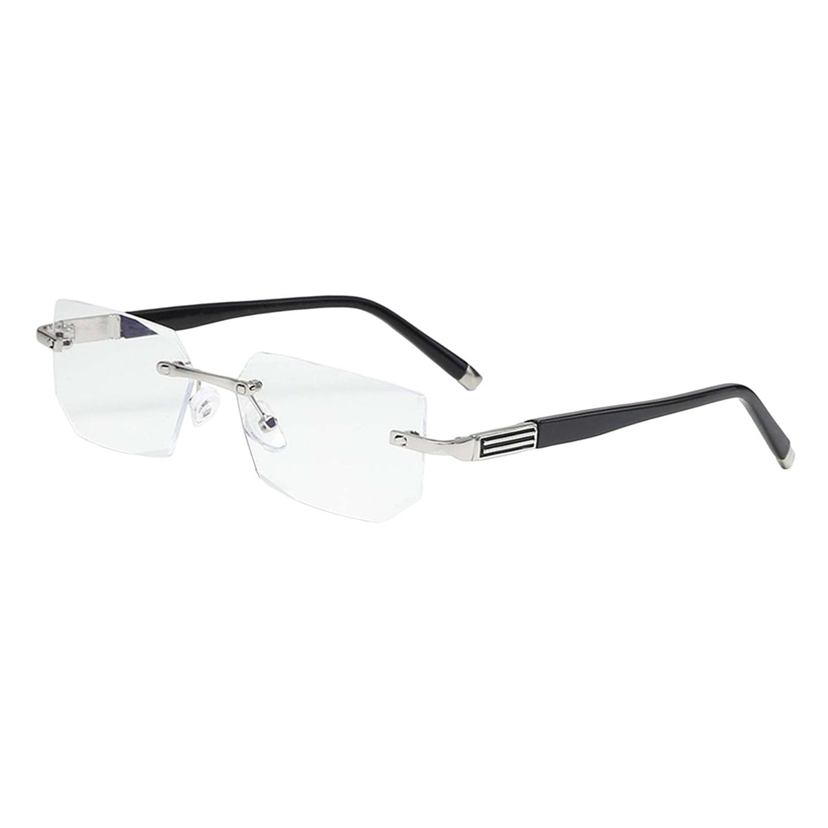 Maxbell Blue Light Glasses rectangle Rimless for Unisex Computer Men Woman Argent 3.5X
