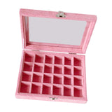 Maxbell Pink Transparent Lid Velvet Jewelry Tray Rings Earrings Storage Box 24 Grids