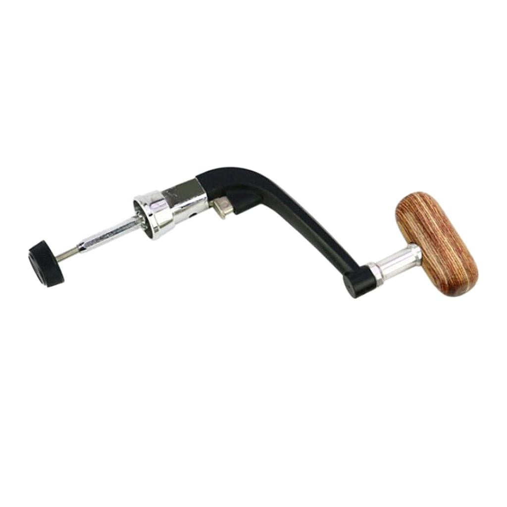 Max Metal Spinning Fishing Reel Handle Rocker Arm Wooden Crank Handle Black M