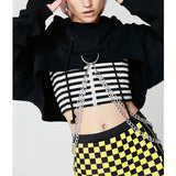 Maxbell Women Fashion Long Sleeve Pullover Hoodie Crop Top Metal Chain Sweatshirt L