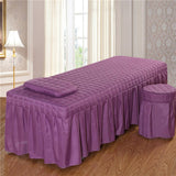 Maxbell SPA Massage Table Linen Set Bed Skirt Pillow Case Stool Cover Purple-L