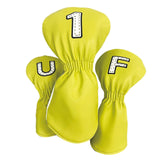 Maxbell 3Pcs PU Wood Golf Head Covers Men Women Universal Golf Club Head Covers White Yellow