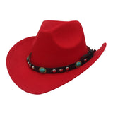 Maxbell Felt Western Cowboy Hat Wide Brim Jazz Hat Vintage Sun Visor Hat for Travel Red