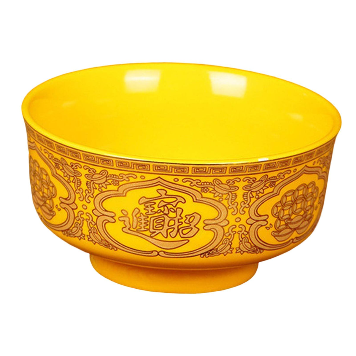 Maxbell Porcelain Tribute Bowl Buddha Supplies Family Temple Tabletop Handmade Yellow with Word