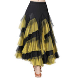 Max Flamenco Ballroom Waltz Dance Big Swing Skirt Womens Modern Costumes Black Yellow