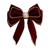 Maxbell Bowknot Hairpin Rhinestone Decoration Vintage for Wedding Long Tail Birthday Red