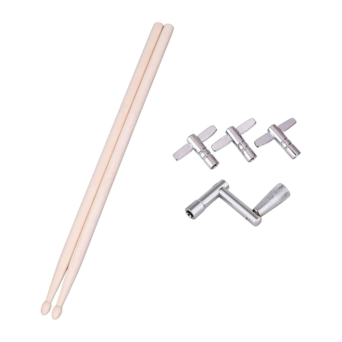 Maxbell Wood Drumsticks and Drum Tuning Keys Cymbal Mallets for Snare Drum 7A