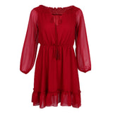 Maxbell Bohemian Solid Chiffon Dress Off-Shoulder Mini Beach Sundress XL Wine red