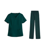 Maxbell women Nurse Uniform Multi Pockets Soft Top Pants Set for Massaging L green